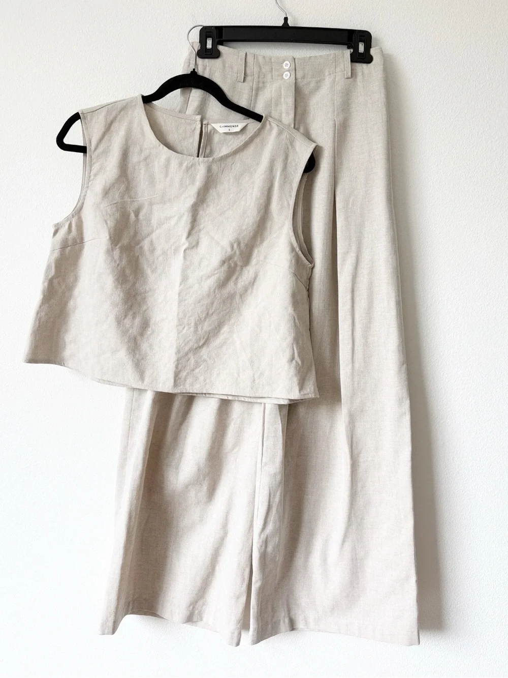 Commense Two-Piece Linen Set in Light Beige - Sleeveless Top & Wide Leg Pants - Picture 16 of 16